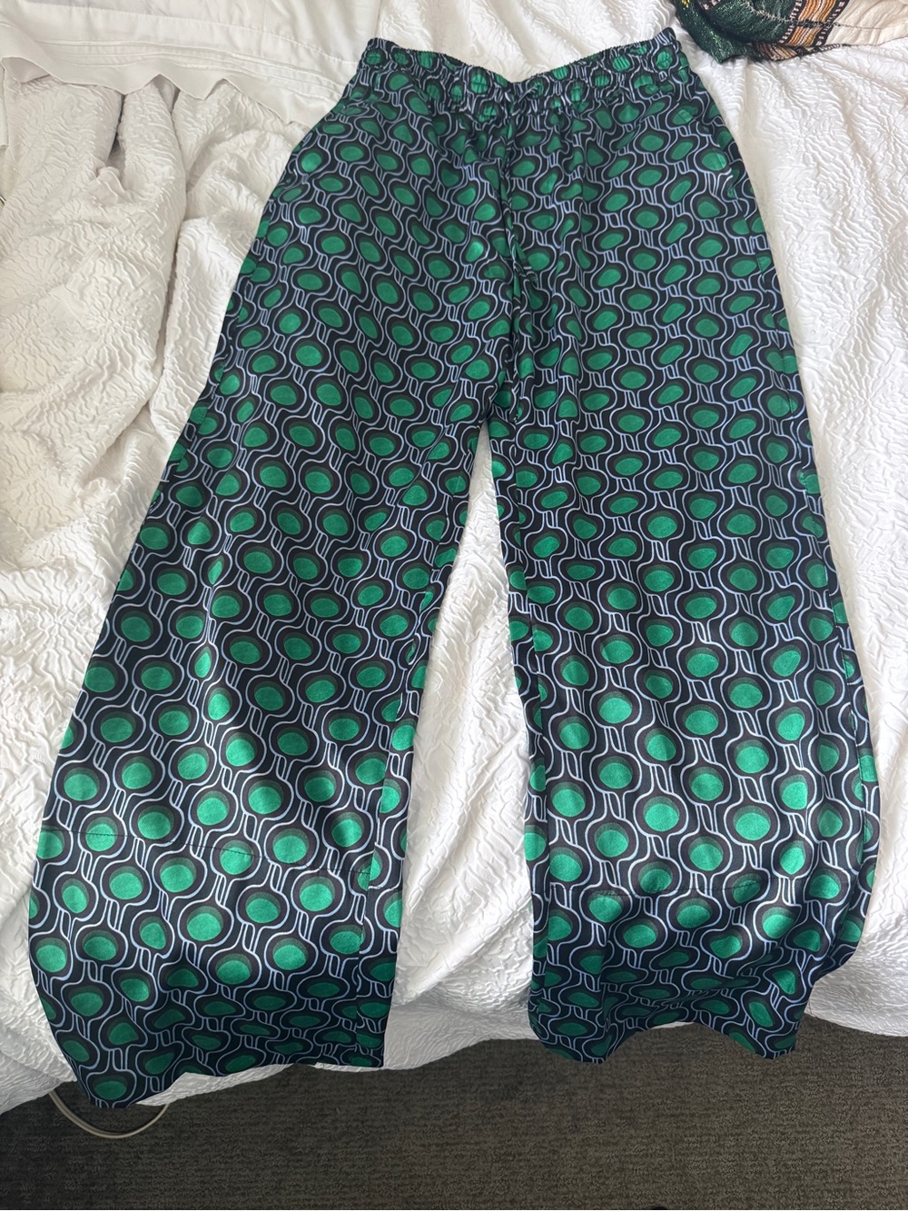 Green & Navy Geometric Wide Leg Pants